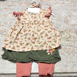 10/$30 Little Lass Floral Baby Dress Set with Green Shorts and Pink Leggings